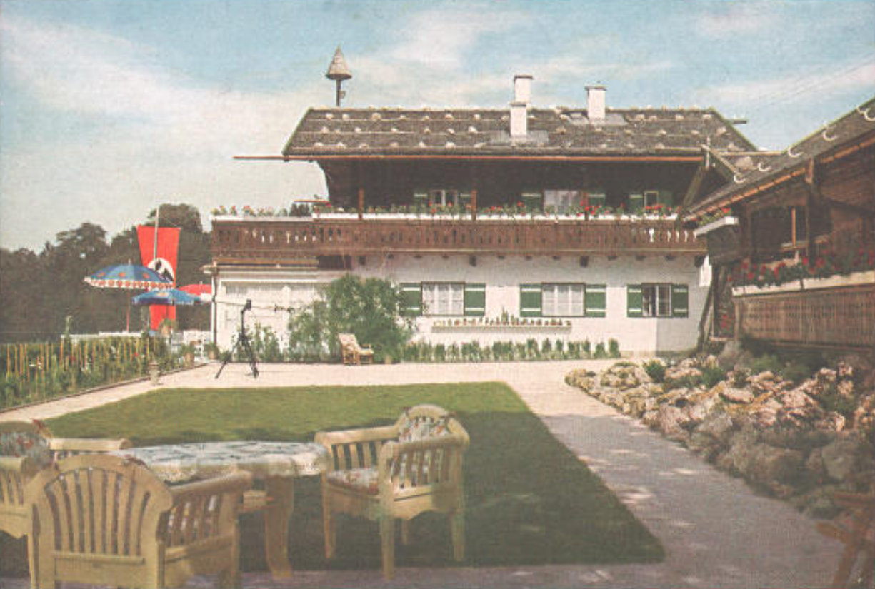 alte Ansichtskarte - Teleskop auf der Terrasse des Berghofes